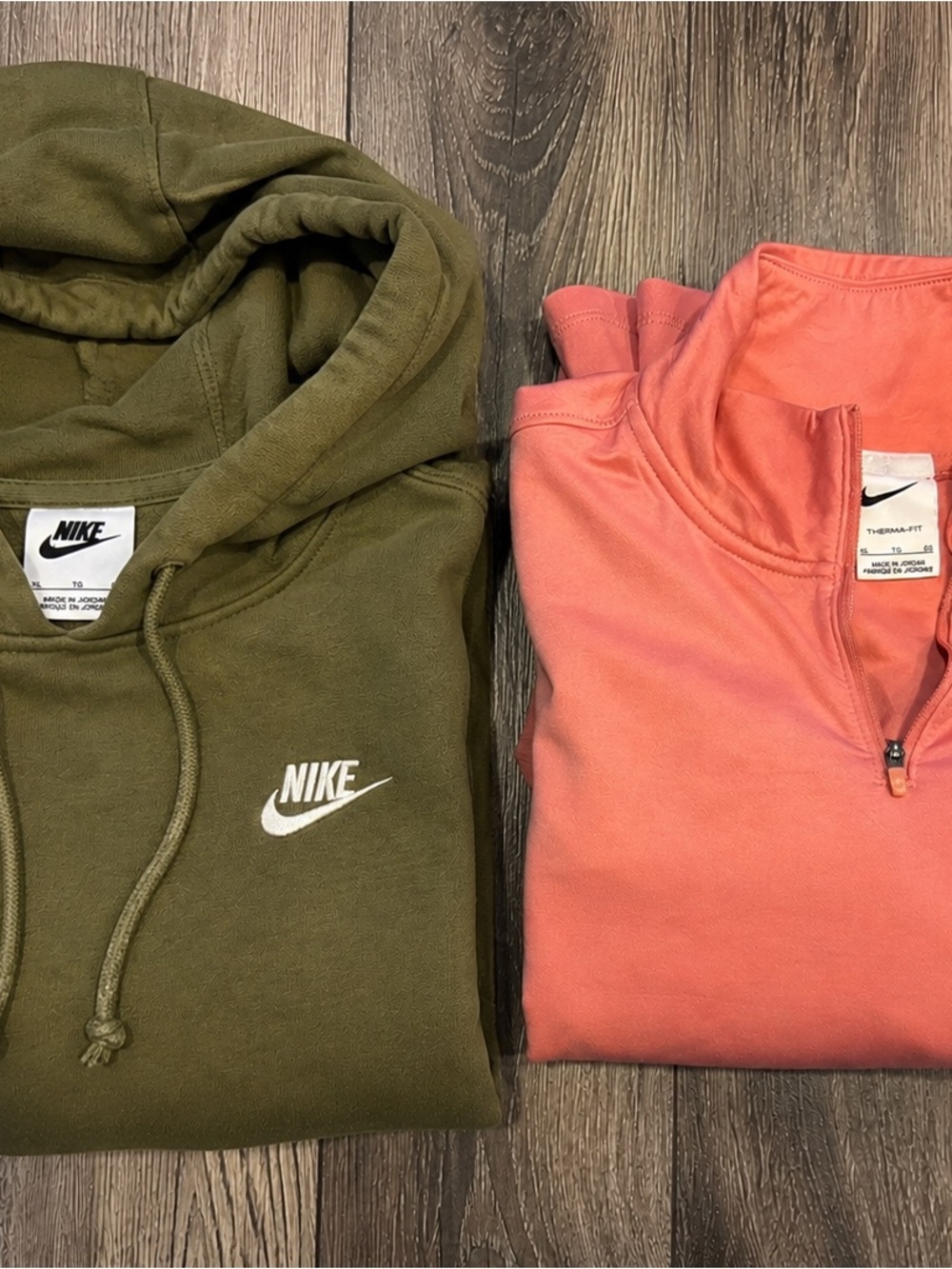 Nike Women’s Olive Green Hoodie & Coral Zip Sweater - Dual Pack
